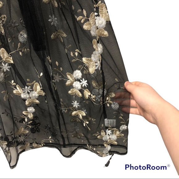 (219) Black Sheer Floral Mini Dress - Picture 5 of 16